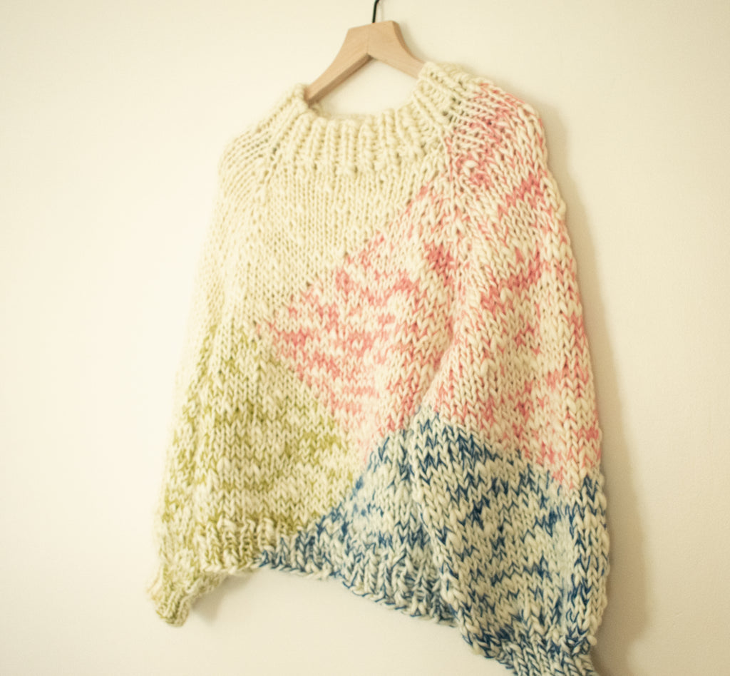 Handknit Tricolor Wool Sweater